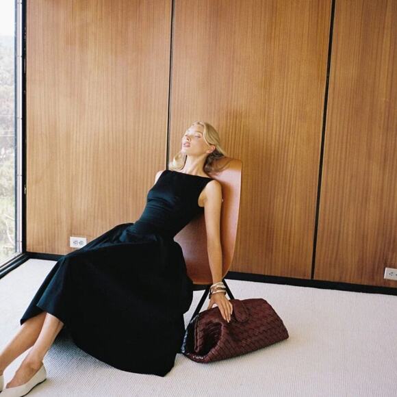 Helsa Stretch Cotton Sateen Midi Dress Black Size Small - Picture 5 of 12